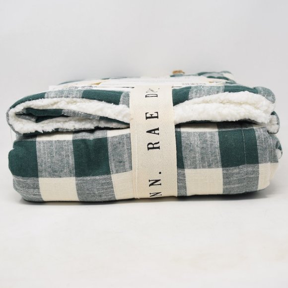 Rae Dunn Making Spirits Bright Throw Buffalo Check Sherpa Blanket New Green - Picture 9 of 10